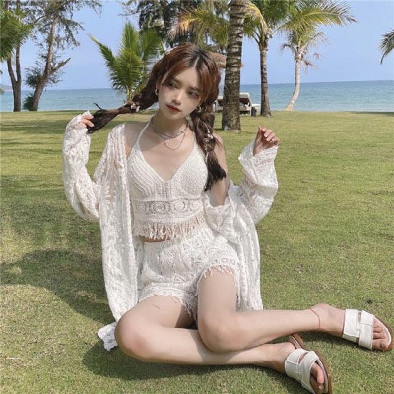 45-Set ren đi biển-bikini 3 mảnh len móc sang chảnh cho nữ mã mới 2022