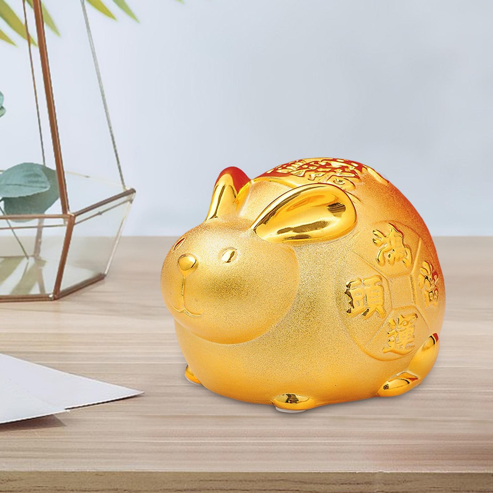 Lucky Rabbit Money Bank Bunny Figurines Statue Storage Case Desktop Display Money Saving Pot Jar for Presents Office Home Decor Business