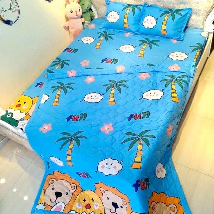 Bộ Ga Gối Cotton Poly Mẫu DỪA XANH CHO BÉ TRAI