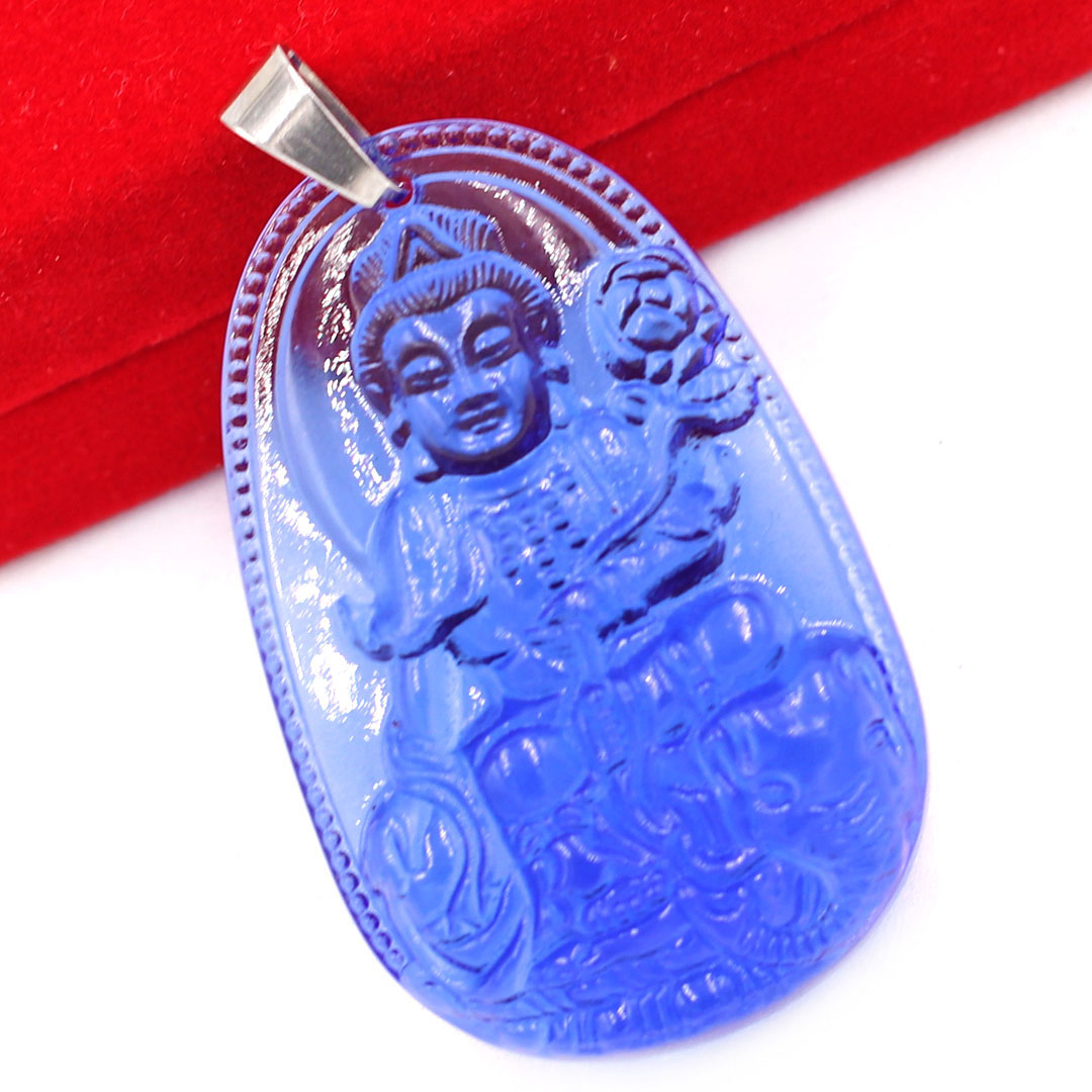 Mặt phật Phổ Hiền Bồ Tát thủy tinh xanh dương 3.6cm - phật bản mệnh tuổi Thìn, Tỵ