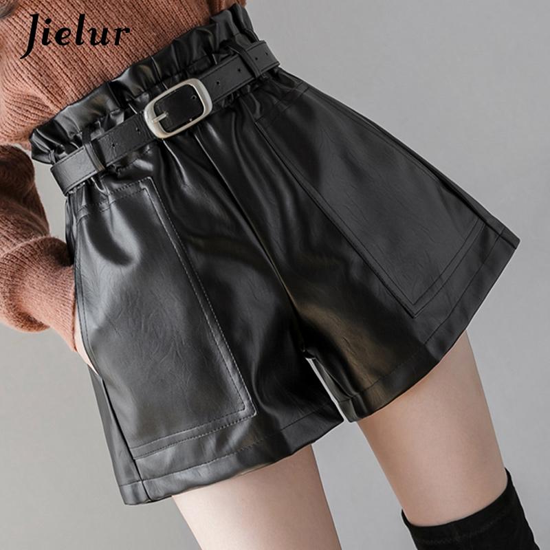 Jielur PU Nữ Thu Đông Quần Short Ôm Cao Cấp Bền Màu Quần Shorts Nữ Sang Trọng Hàn Quốc Dây Da Ngắn Quần S-XL