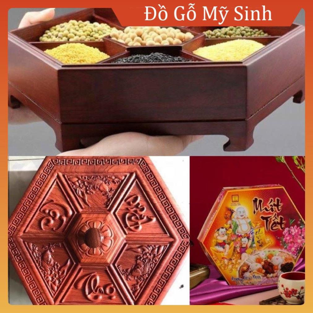 Khay đựng bánh kẹo Tết bằng gỗ, hộp đựng bánh kẹo Tết chất liệu gỗ hương cao cấp để bàn phòng khách