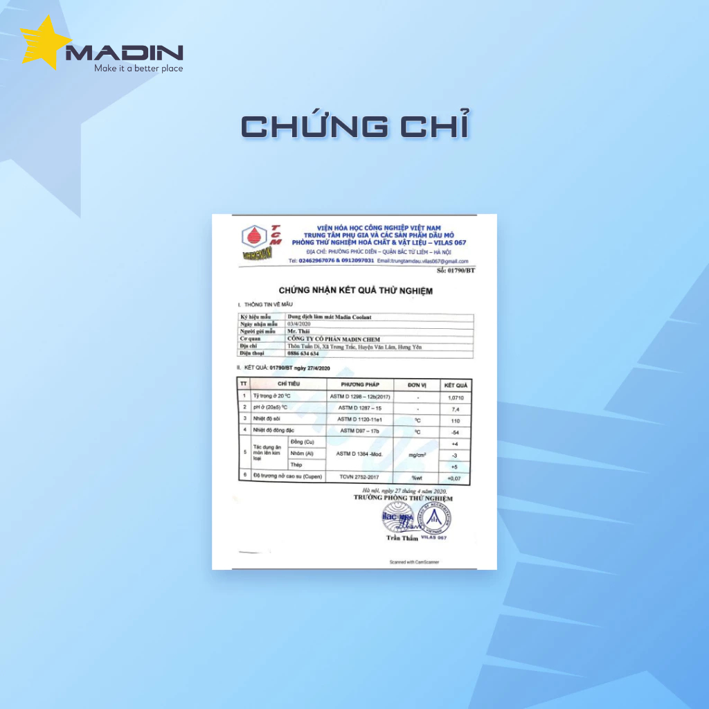 Nước làm mát ô tô, xe máy, Động Cơ Madin Coolant Basic 50% Mono Ethylen Glycol
