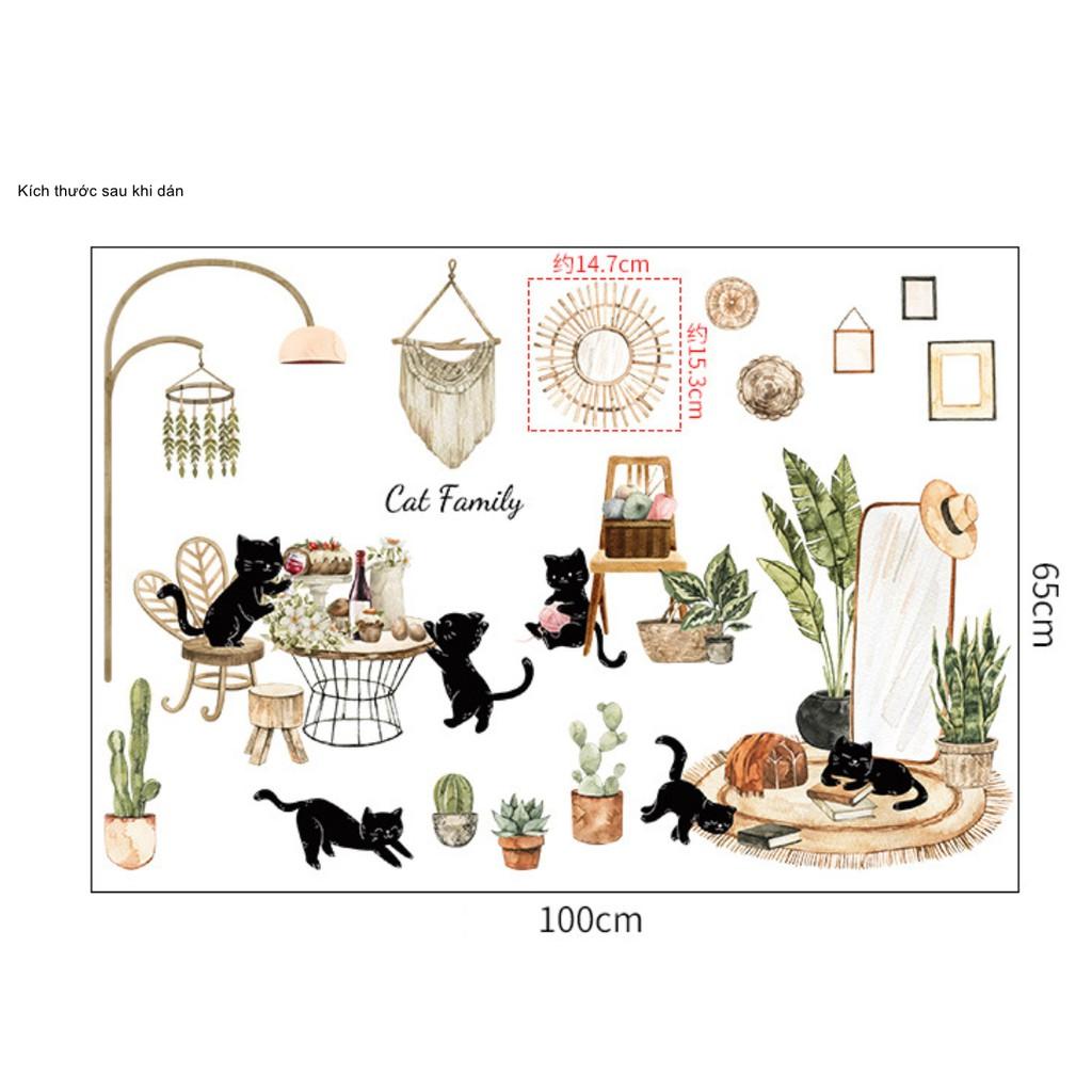 Decal dán tường trang trí - CAT FAMILY TINH NGHỊCH