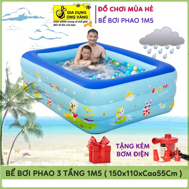 Bể Bơi Cho Bé, Bể Bơi Phao Cho Bé 3 Tầng Kích Thước 1M5 ( 150x110xCao55Cm ), Hàng Loại 1 Có Đáy Chống Trượt