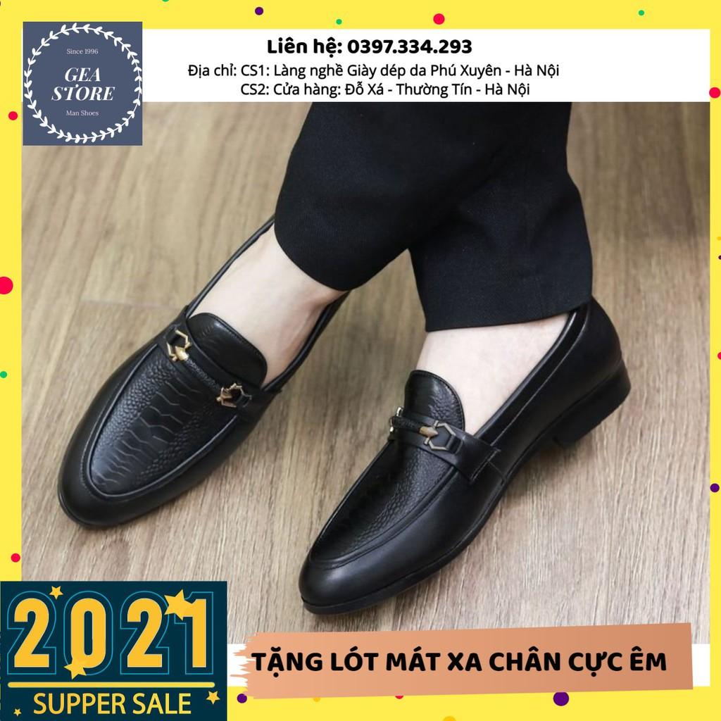 Giày tây lười nam cao cấp, Giày lười da bò pu in vân nổi bật trẻ trung tăng chiều cao đế cao su đúc - Mã DR01