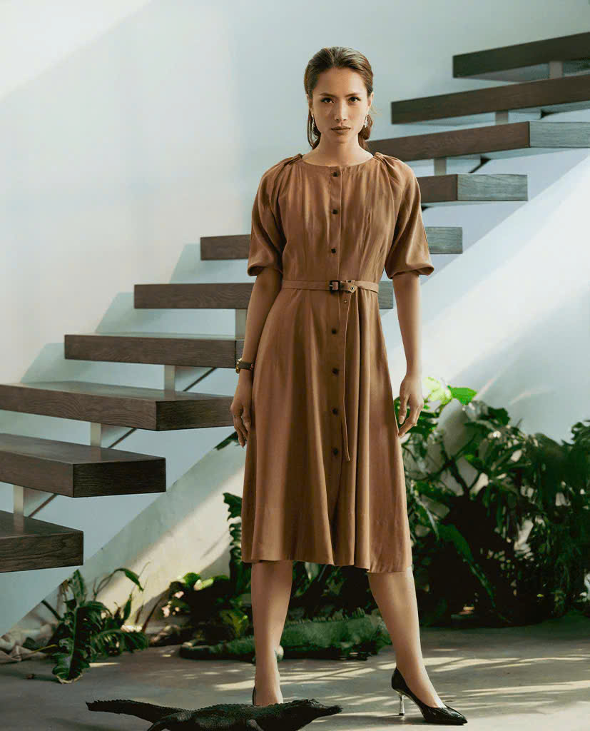 Đầm Chữ A Dài Qua Gối Midi Cotton Phong Cách Công Sở Thanh Lịch An Nhiên Thời trang Hity DRE160