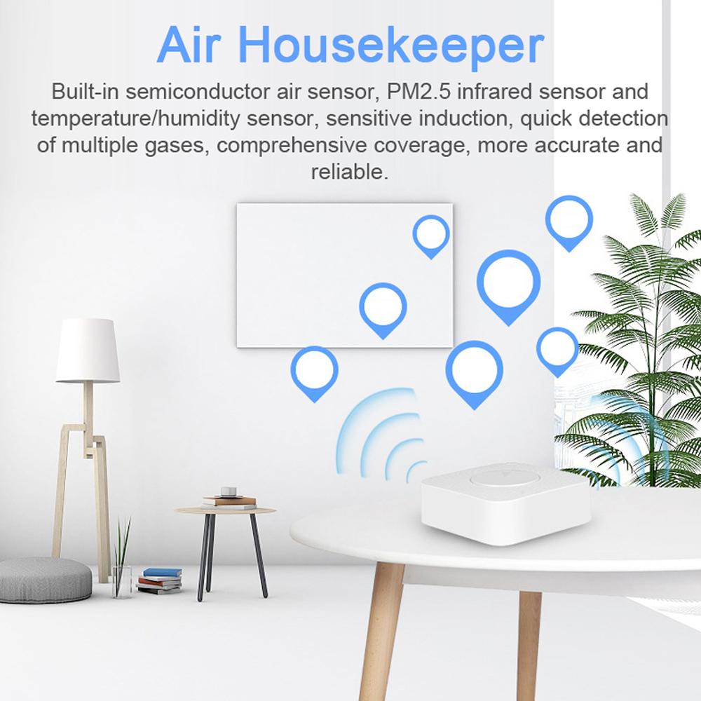 Tuya WiFi Intelligent Air Quality Monitor 6-in-1 Air Housekeeper PM2.5/Formaldehyde/VOC/CO2/Temperature/Humidity Detector Compatible with Alexa Google Home for Home Office