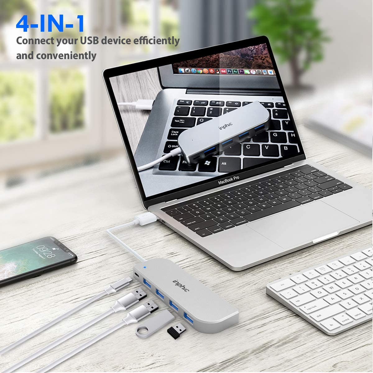 Hub USB 5 in 1 (4 cổng USB 2.0 1 cổng sạc Micro-USB) thương hiệu Inphic- Hàng Chính Hãng