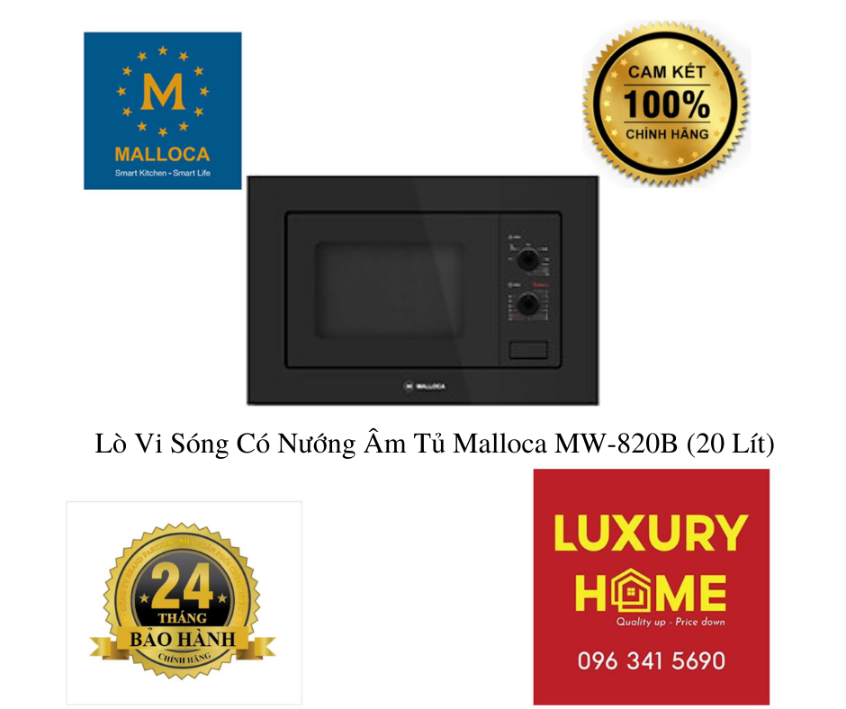 Lò Vi Sóng Có Nướng  Âm Tủ Malloca MW-820B (20 Lít) - Hàng Chính Hãng