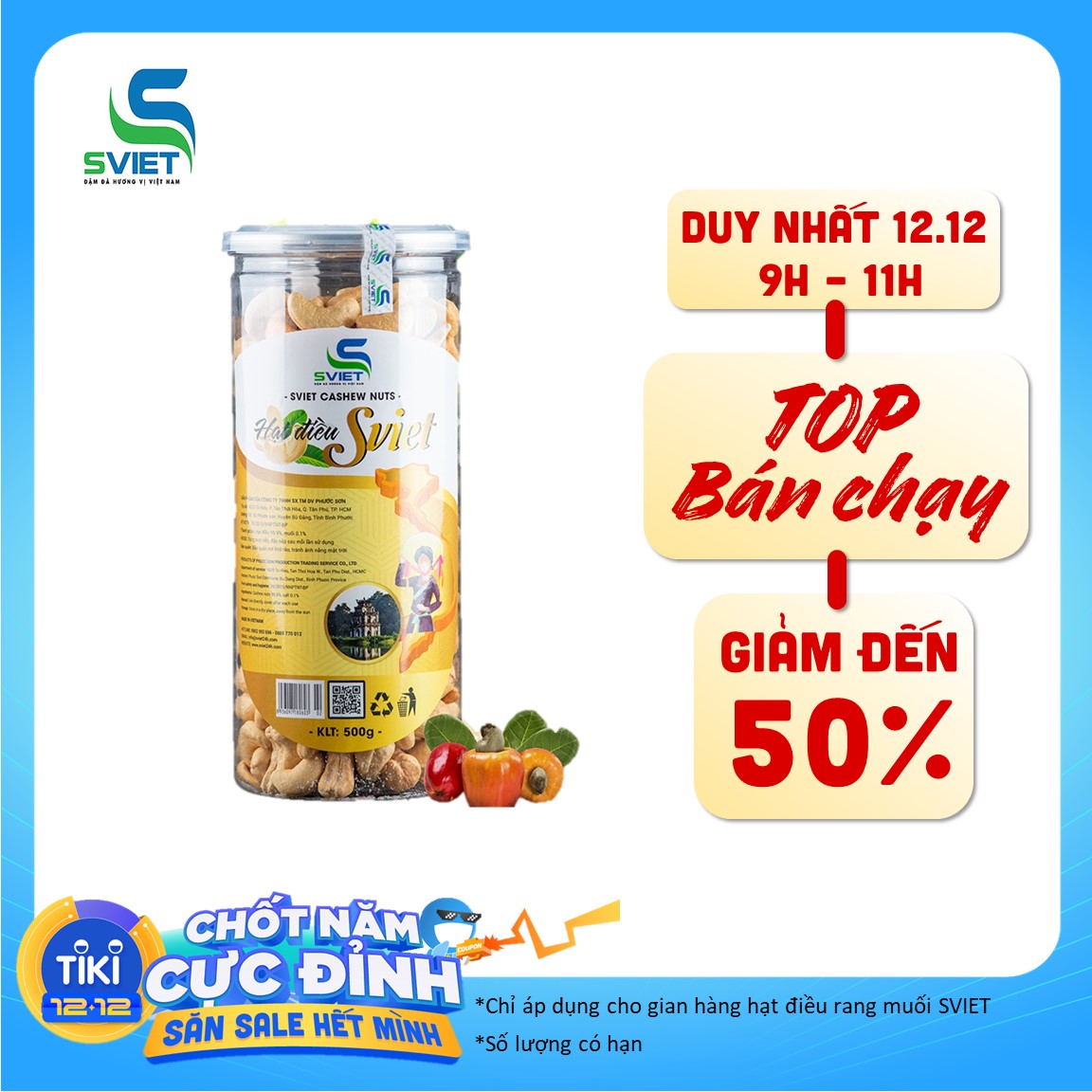 Hạt điều rang muối nhân trắng bể nửa sviet 500g