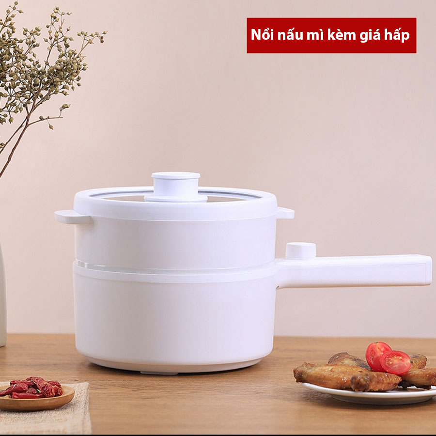 Nồi Nấu Mỳ Lẩu Điện Chảo Lẩu Chống Dính Men Gốm Ceramic Nắp Kính Cường Lực