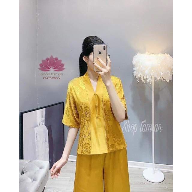 Đồ lam đi chùa nữ bộ đi lễ pháp phục đi chùa lụa gấm xuông đẹp thiết kế cao cấp trang nhã sang trọng LAMI STORE V9