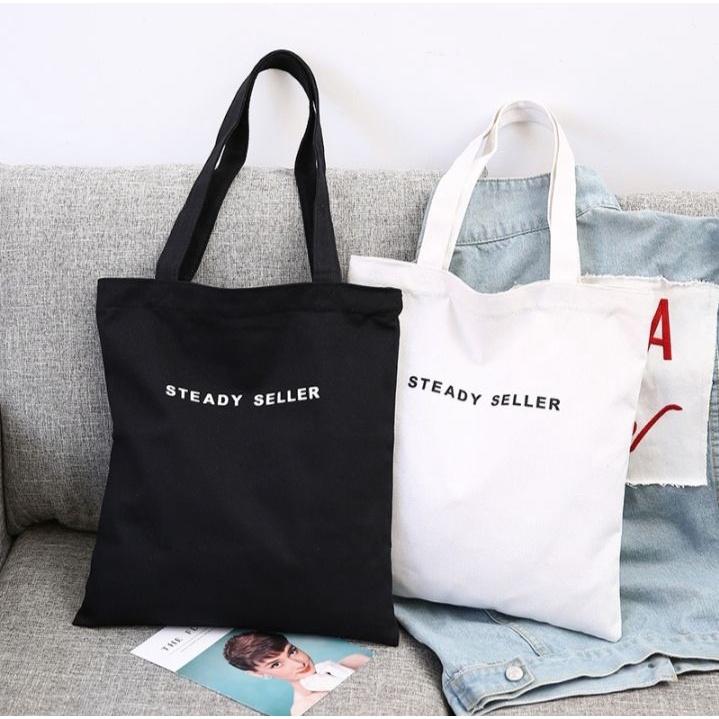 Túi Tote Vuông In Steady Seller TT35 Vải canvas Hàn Quốc có khóa kéo miệng và Túi Mini bên trong - PÉ HEO SHOP - TT35 Vuông Đen