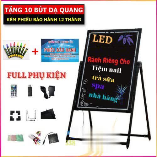 [Hàng chất lượng có video thật] Bảng Viết Dạ Quang có đèn led, quảng cáo, menu nhà hàng 60x80cm ( Tặng kèm chân giá + 10 bút + Điều khiển + khăn lau)
