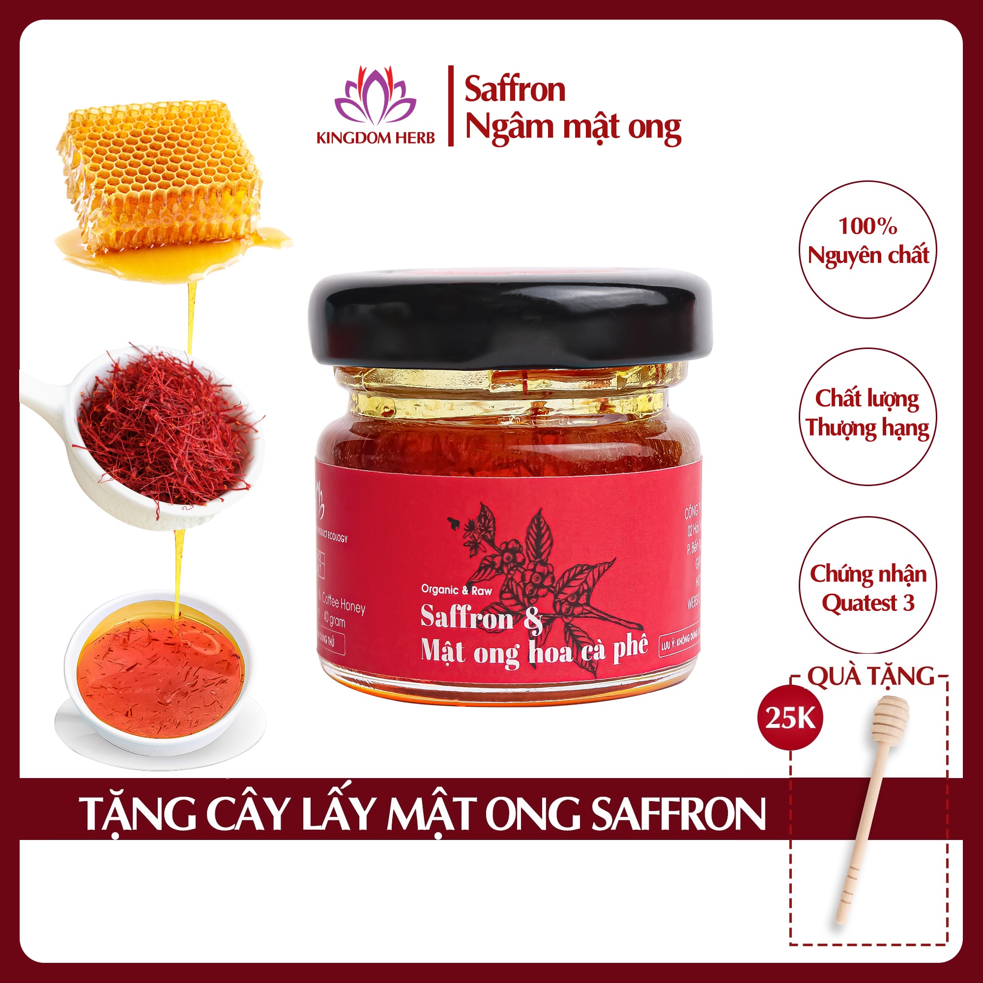 Saffron mật ong Kingdom Herb thượng hạng chính hãng 100% hộp 40g (tặng que lấy mật)