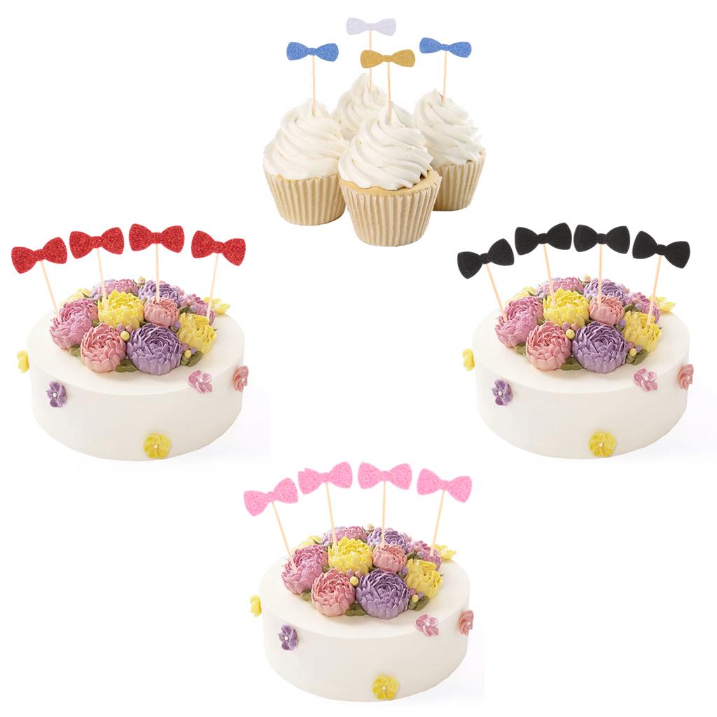 20 Pieces Glitter Paper Bowknot Cake Topper Birthday Party Cake Decor