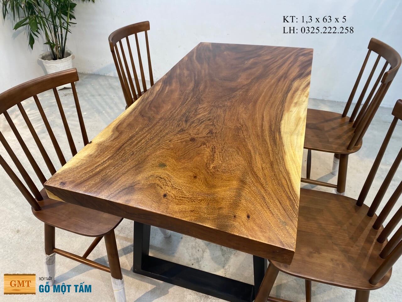 Bàn Gỗ Me Tây Nguyên Tấm, Bàn Ăn Gỗ Me Tây, Bàn Làm Việc Gỗ Me Tây, Bàn Trà Gỗ Me Tây Dài 1,3m Rộng 63cm Dày 5cm