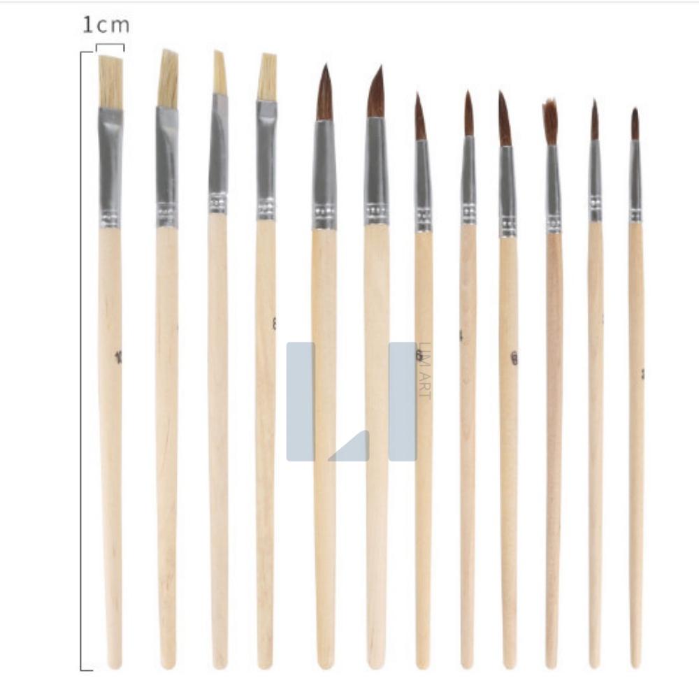 Set khay đựng màu và bộ 12 cọ vẽ bằng gỗ chuyên dụng vẽ tranh màu nước, acrylic, gouache, sơn dầu,..