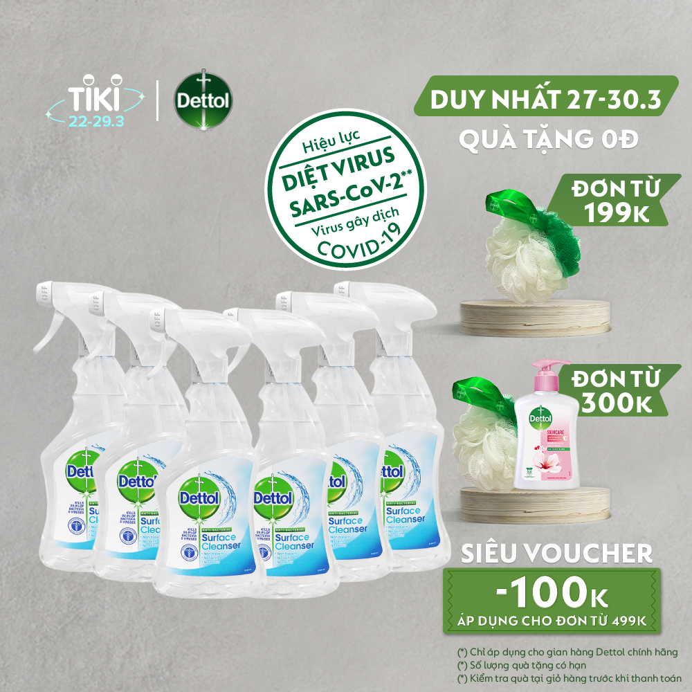 Combo 6 chai xịt vệ sinh bề mặt kháng khuẩn Dettol 500ML