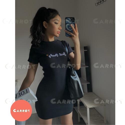 Đầm body ôm tay ngắn đen trắng thêu thun co giãn thiết kế carrotxinhdep