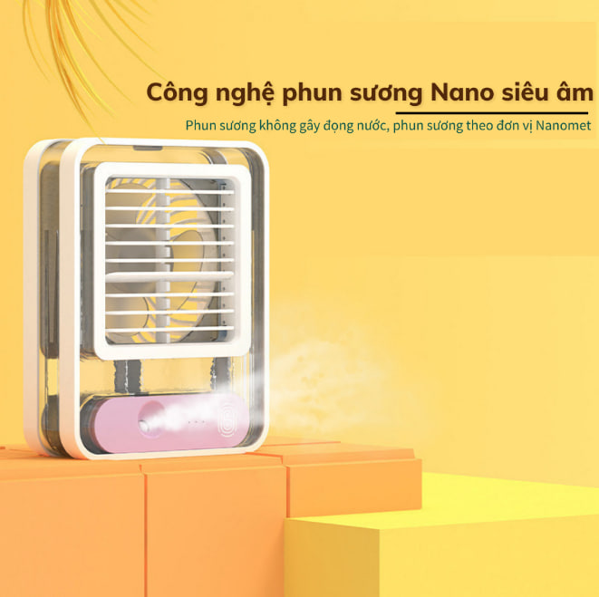 Quạt Mini Phun Sương, Quạt Điều Hòa Cầm Tay, Để Bàn - Dung Tích Chứa Nước 300ML, 3 Tốc Độ Gió Mạnh