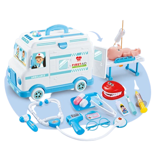 Nubie Đồ Chơi Bác Sĩ 30pcs Xe Cứu Thương Có Đèn, Nhạc Cho Bé Nhập Vai Mô Phỏng Thiết Bị Y Tế, Khám Bệnh-Màu Xanh