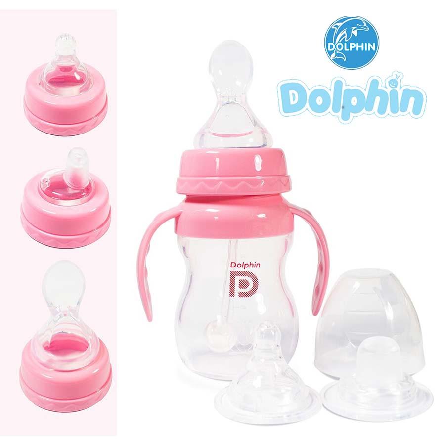 Bình sữa Silicone cổ rộng Dolphin có tay cầm 3 trong 1 - 180ml - DP045