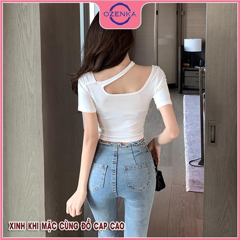 Áo croptop tay ngắn cổ rộng ôm body nữ, áo crt kiểu hàn quốc đẹp màu đen trắng chất thun gân 100% cotton