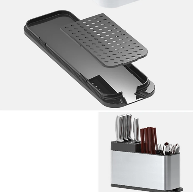 Kệ Để Dao Đũa, Muỗng Nhà Bếp Đa Năng Có Khay Hứng Nước Tiện Lợi, Chất Liệu Inox 304 Cao Cấp Không Gỉ, Kiểu Dáng Sang Trọng