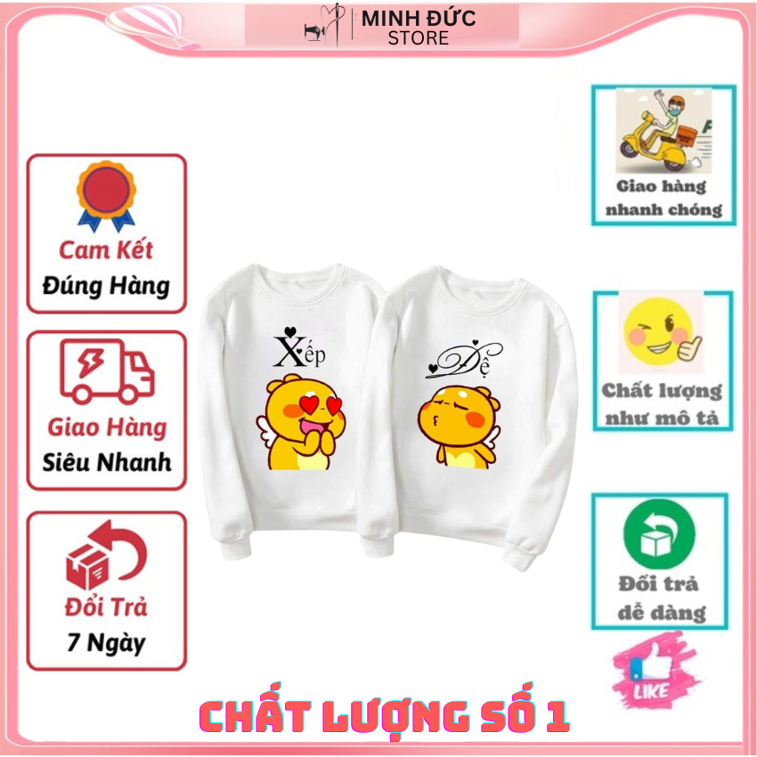 Áo Đôi Sweater MM11, Áo sweater Nam Nữ In Đệ Xếp ý Nghĩa, Vải Nỉ Bông In Hình Dễ Thương