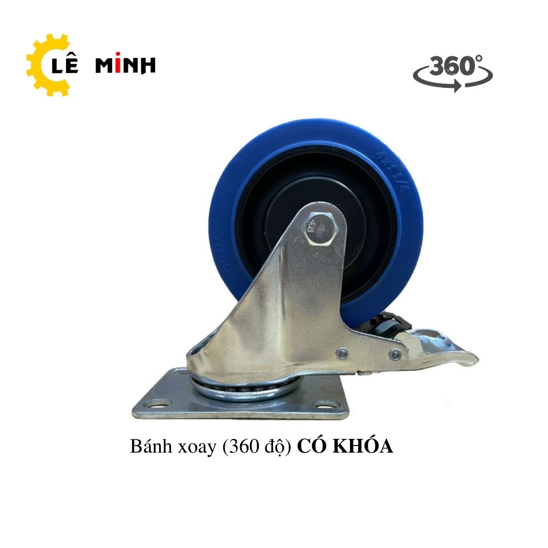 Bánh xe TPR xanh 10cm (Mâm nhựa) - Tải trọng 70Kg/1 Bánh