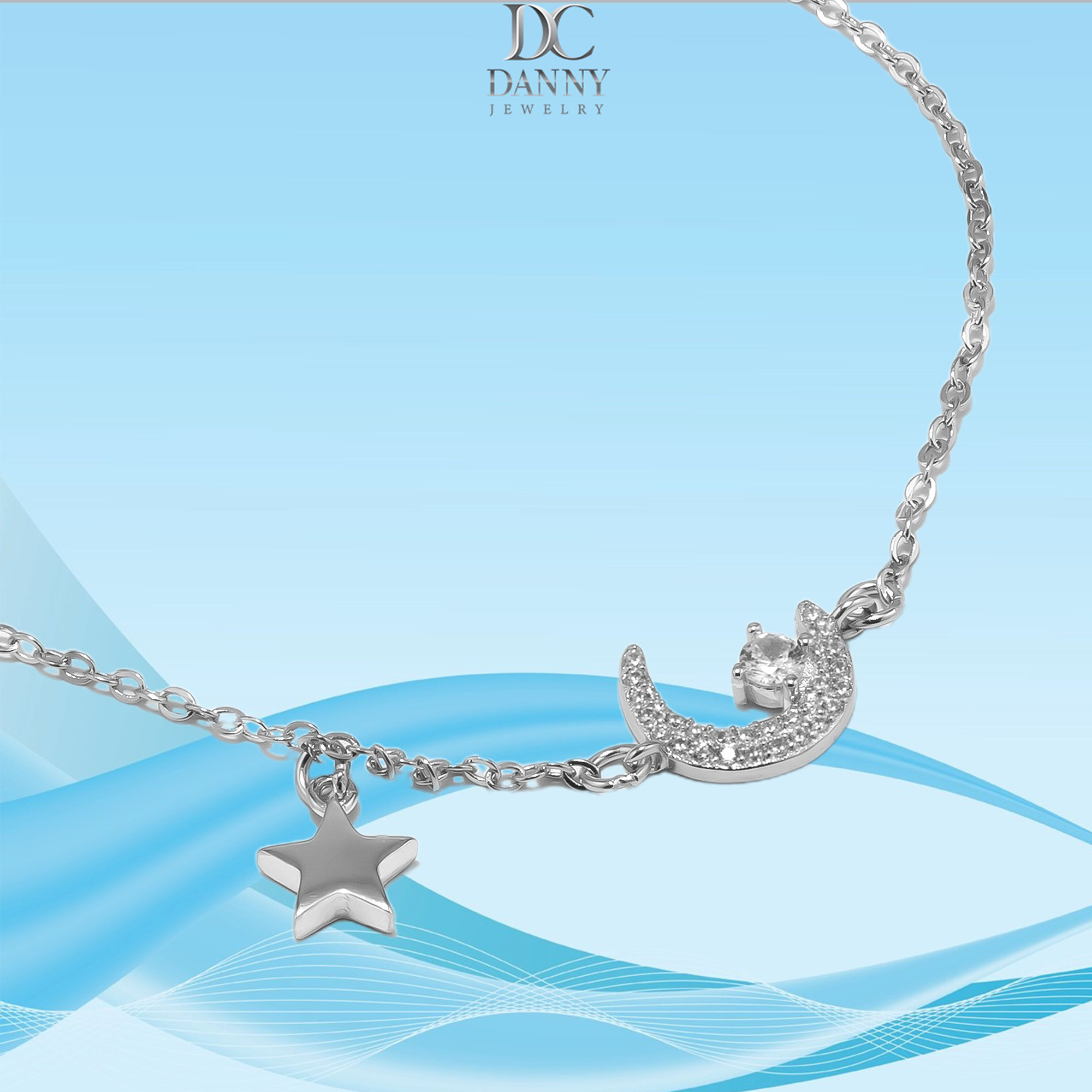 Lắc Tay Danny Jewelry Bạc 925 Xi Rhodium Hoạ tiết Trăng Sao LACY186