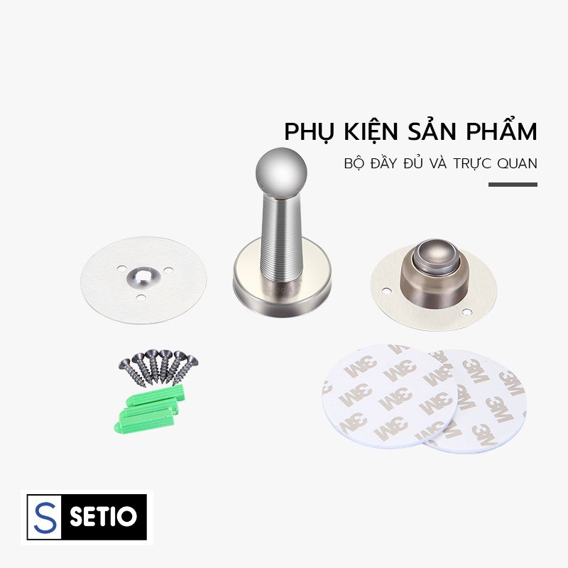 Bộ chặn cửa Inox 304 chống va đập - dán tường hoặc khoan tường - có sẵn keo dán và đinh ốc Hkmarket