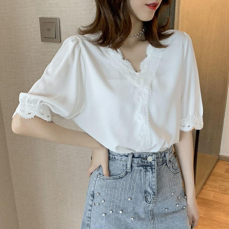 Áo kiểu nữ màu trắng cổ phối ren độc đáo tay lỡ, Áo nữ kiểu sơ mi ulzzang C12 - Maoshop