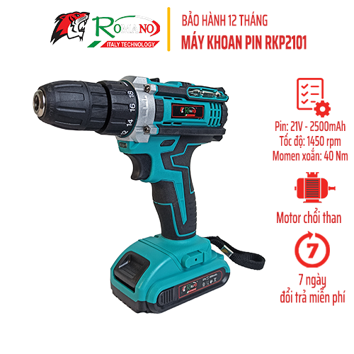 Máy khoan pin 2 tốc độ 21V ROMANO RKP2101 chính hãng