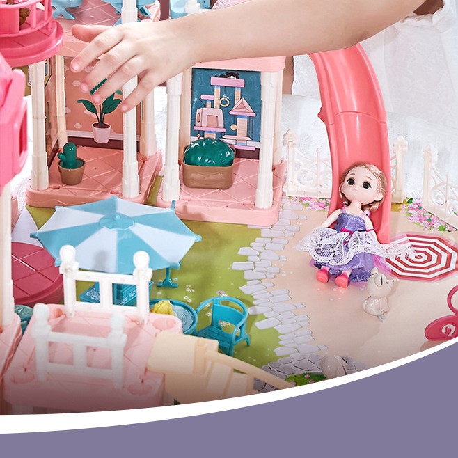 Nhà búp bê barbie kèm 1 búp bê công chúa đồ chơi xe ô tô biến hình ngôi nhà cho bé, quà tặng sinh nhật trẻ em