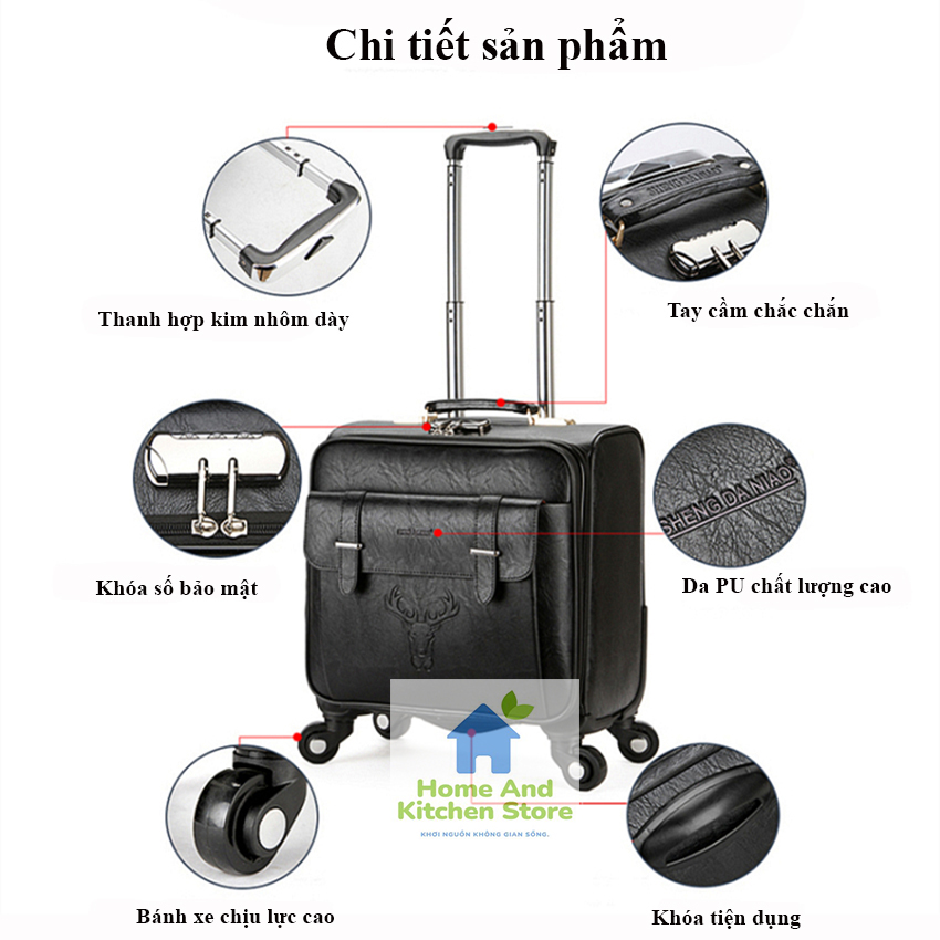 Vali công tác 18inch cho chuyến đi ngắn ngày - vali doanh nhân bằng da bánh xe xoay 360 - vali du lịch 18inch