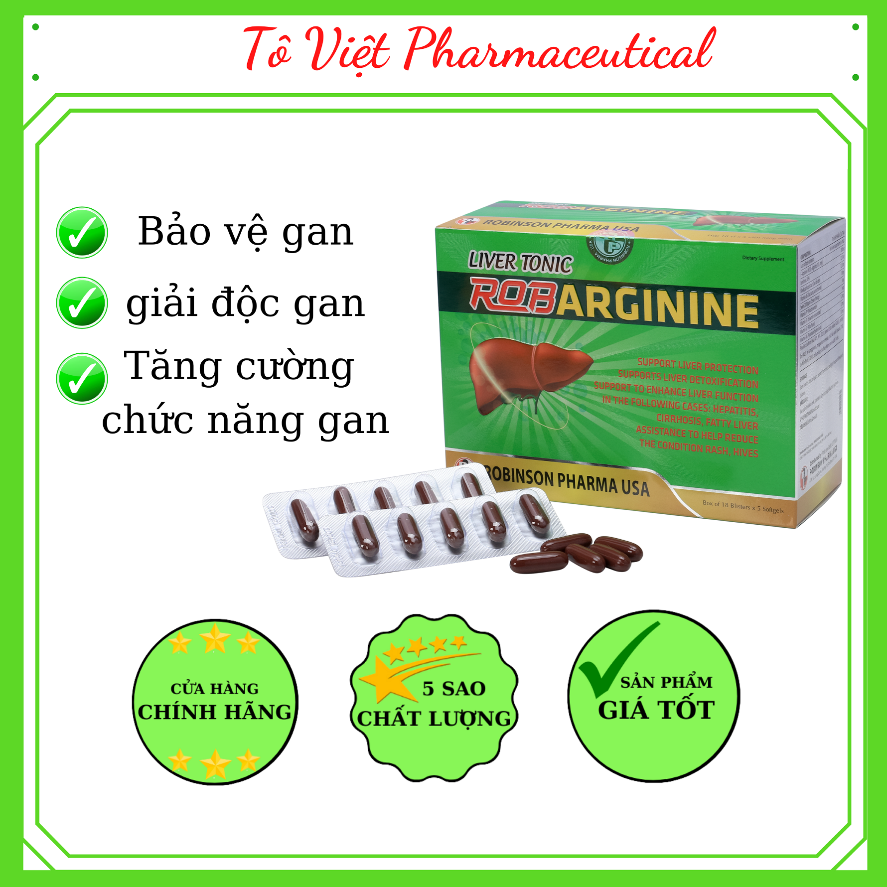 TPCN- Robinson Pharma USA- Robarginine - Viên uống bảo vệ gan, tăng cường chức năng gan