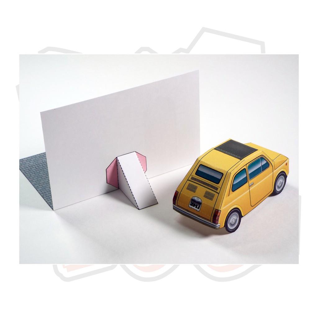 Mô hình giấy xe ô tô Fiat 500 - In mực thường - Giấy ảnh A4 160gsm