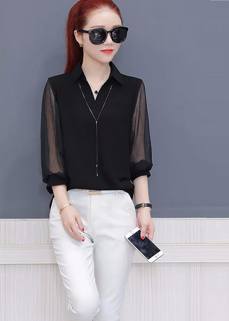 Áo Sơ Mi Nữ Form Rộng Phối Tay Voan NT3238N1