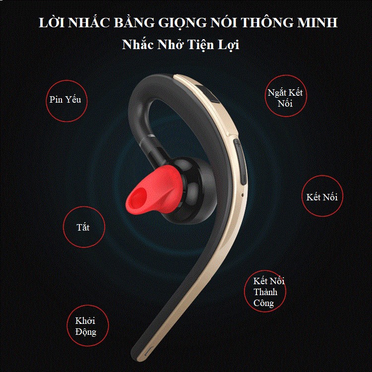 Tai Nghe Bluetooth Móc Tai S30 - Bluetooth 5.0 Tiết Kiệm Pin, Pin Dùng Được Đến 16 Giờ - Nút Tai Cao Su Mềm Không Đau Tai