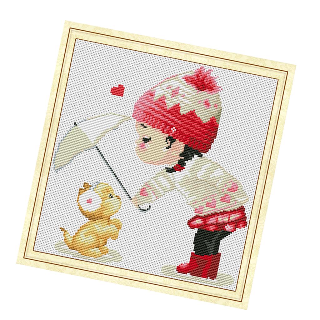 Stamped Cross Stitch Kits DIY Needlework Kits - Little Girl, 11CT, 38x37cm