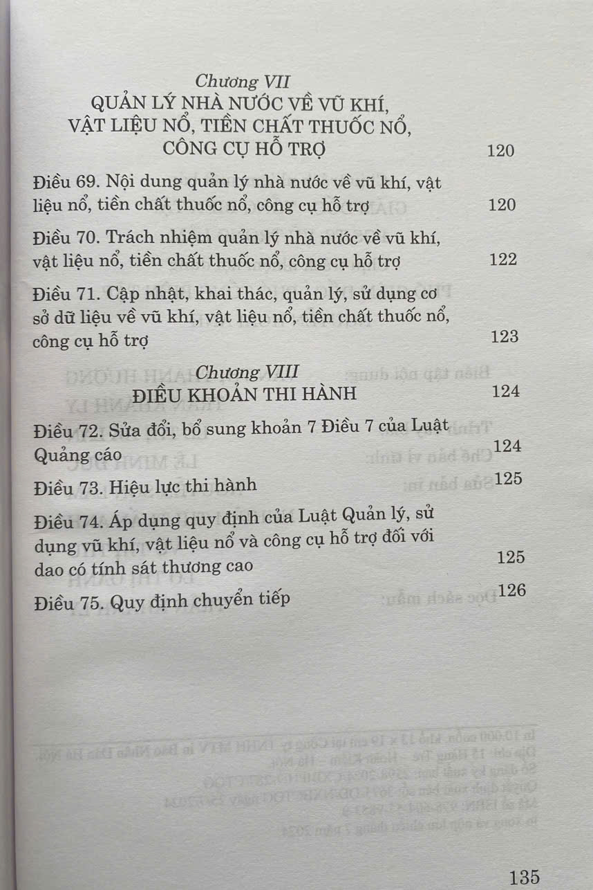 Luật Quản Lý, Sử Dụng V. ũ Khí, Vật Liệu Nổ Và Công Cụ Hỗ Trợ  Năm 2024