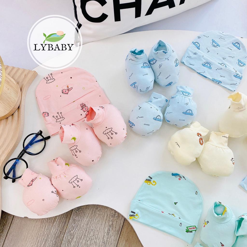 Set mũ bao tay bao chân chất thun lạnh cho bé sơ sinh PK05 LYBABY