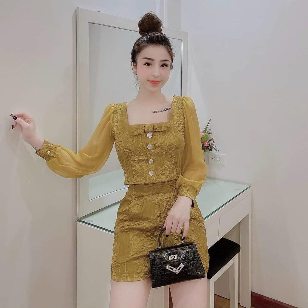 Sét bộ đùi gấm hoa cao cấp phối tay voan y hình
