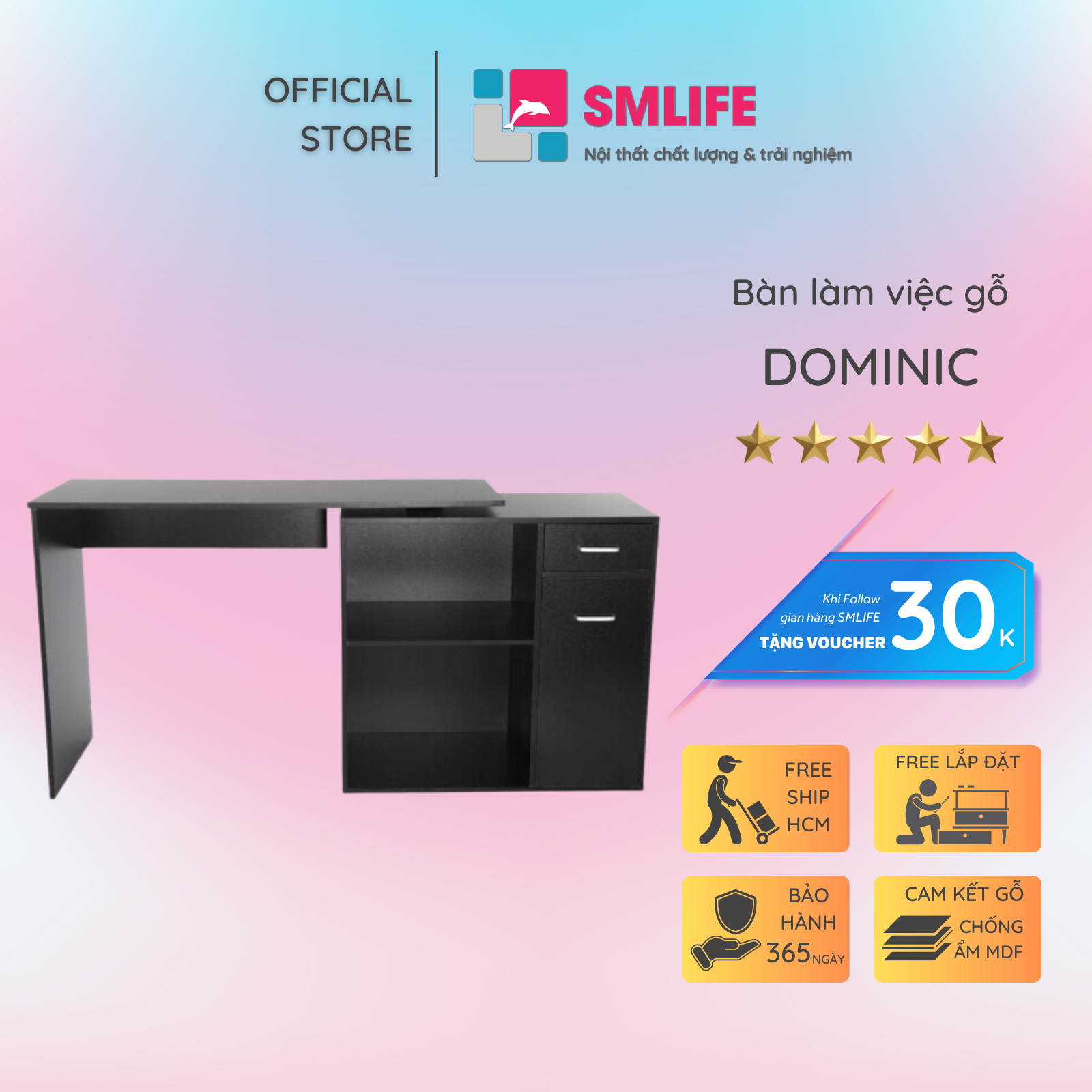 Bàn làm việc đơn giản SMLIFE Dominic