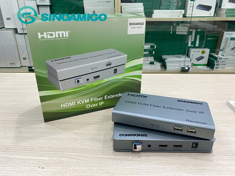Bộ chuyển đổi HDMI sang quang 20km Sinoamigo HDES20 - Hỗ trợ KVM, IR, 2 cổng USB, Full HD - Hàng nhập khẩu chính hãng