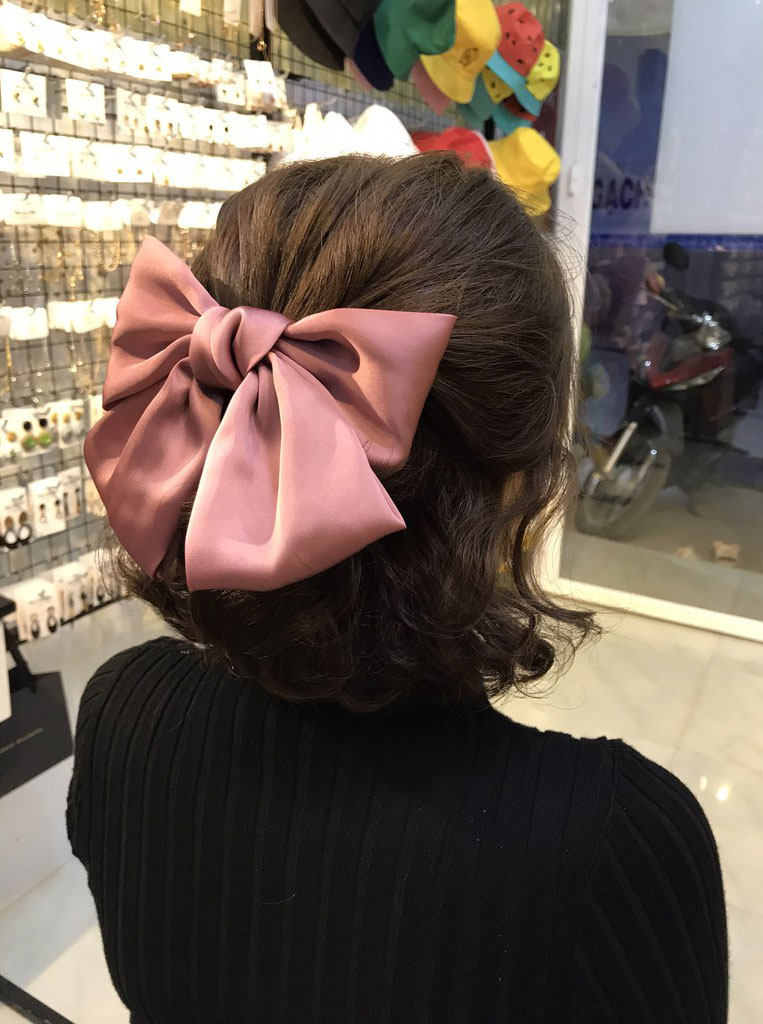 Kẹp tóc nơ lớn Hàn Quốc , cặp tóc nơ sau dễ thương KT13 chất liệu lụa mềm mại