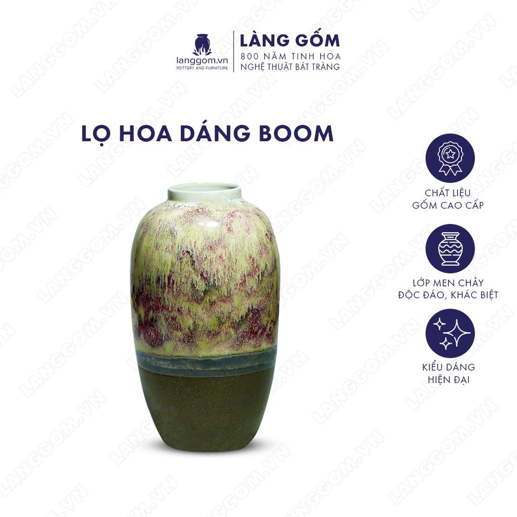 Bình hoa, lọ hoa Gốm sứ Bát Tràng cao cấp Men chảy dáng boom dùng làm quà tặng, trang trí - Làng Gốm Bát Tràng
